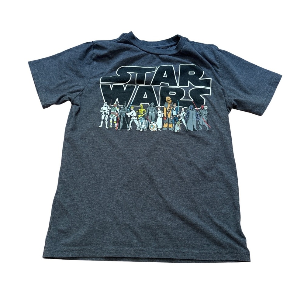 Star Wars Graphic T-Shirt Kids Charcoal Gray Character Cast SIZE L 10/12